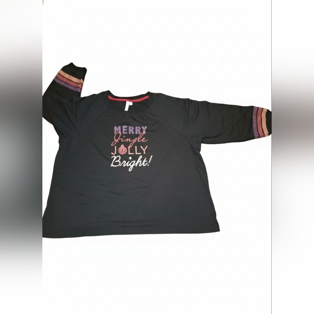 Holiday, Christmas, Festive Black Women's Sweatshirt‎ with Cheerful Print Plus